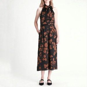 Banana Republic  Black & Tan Floral Tie Neck Wide Leg Romper/Jumpsuit